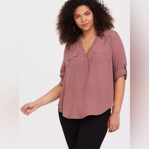 Torrid Harper Georgette‎ Pullover 3/4 Sleeve Mauve Blouse